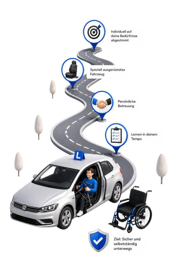Illustration zur individuellen Fahrausbildung bei Fahrstunden mit Handicap in Basel