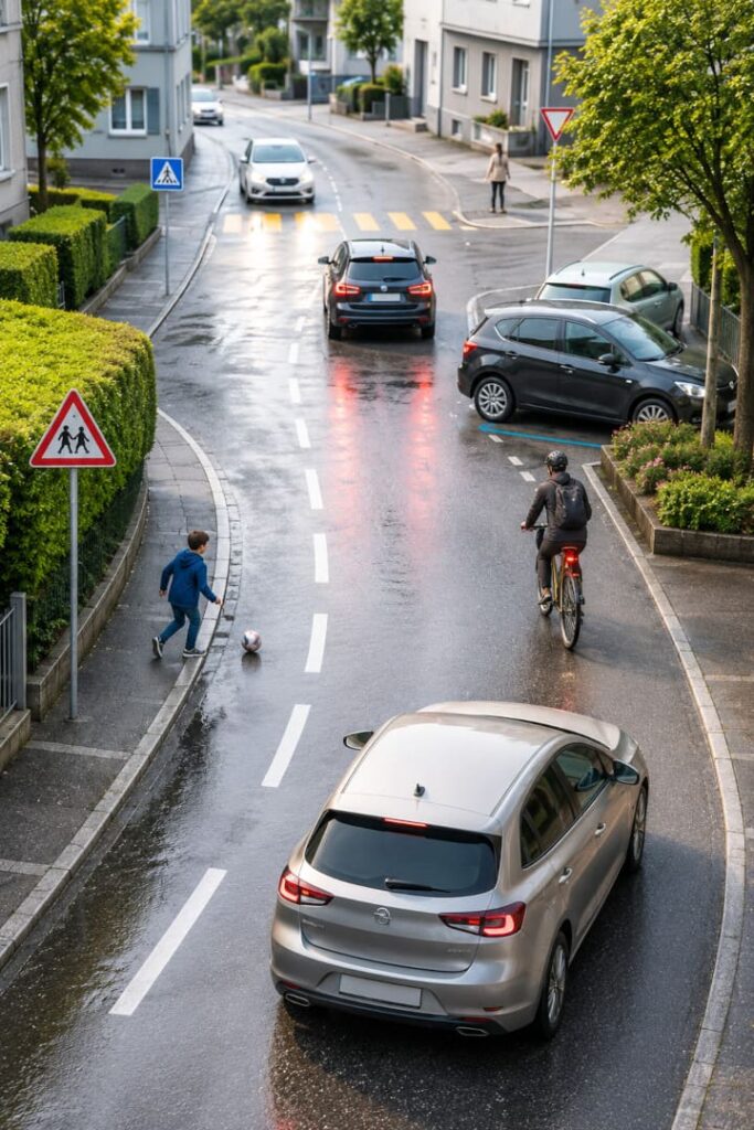 VKU Basel – Verkehrssituation mit verschiedenen Gefahren und Verkehrsteilnehmern